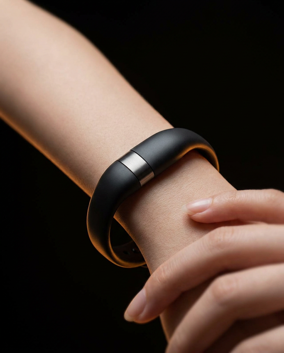 HabiZap on a wrist, lit by amber light